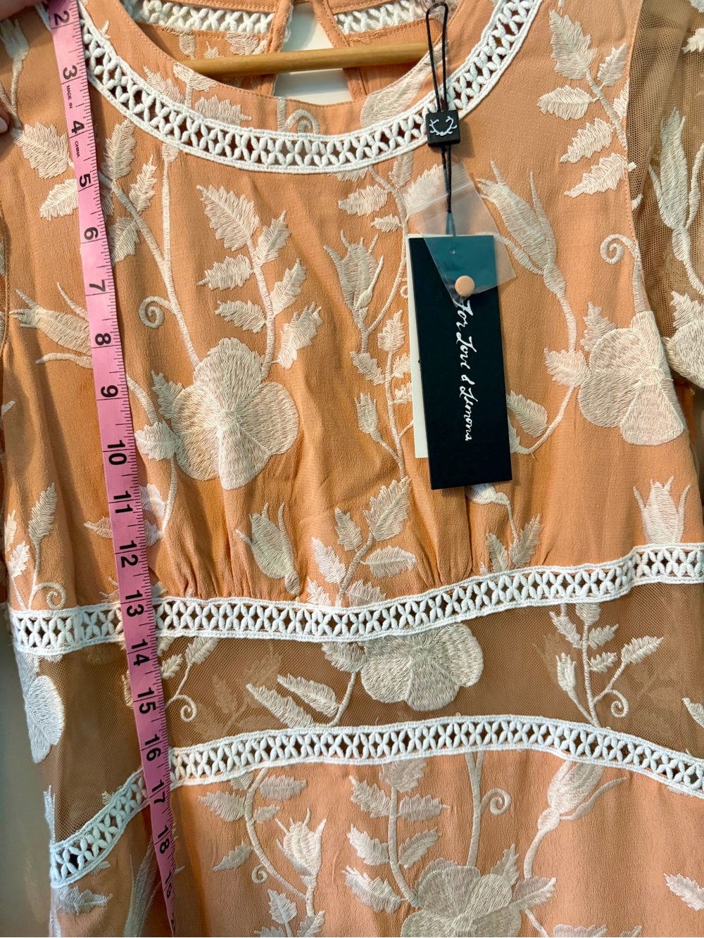 For Love & Lemons Mia Dress Peach Embroidered Bell Sleeve Mini NWT Medium - Picture 11 of 16
